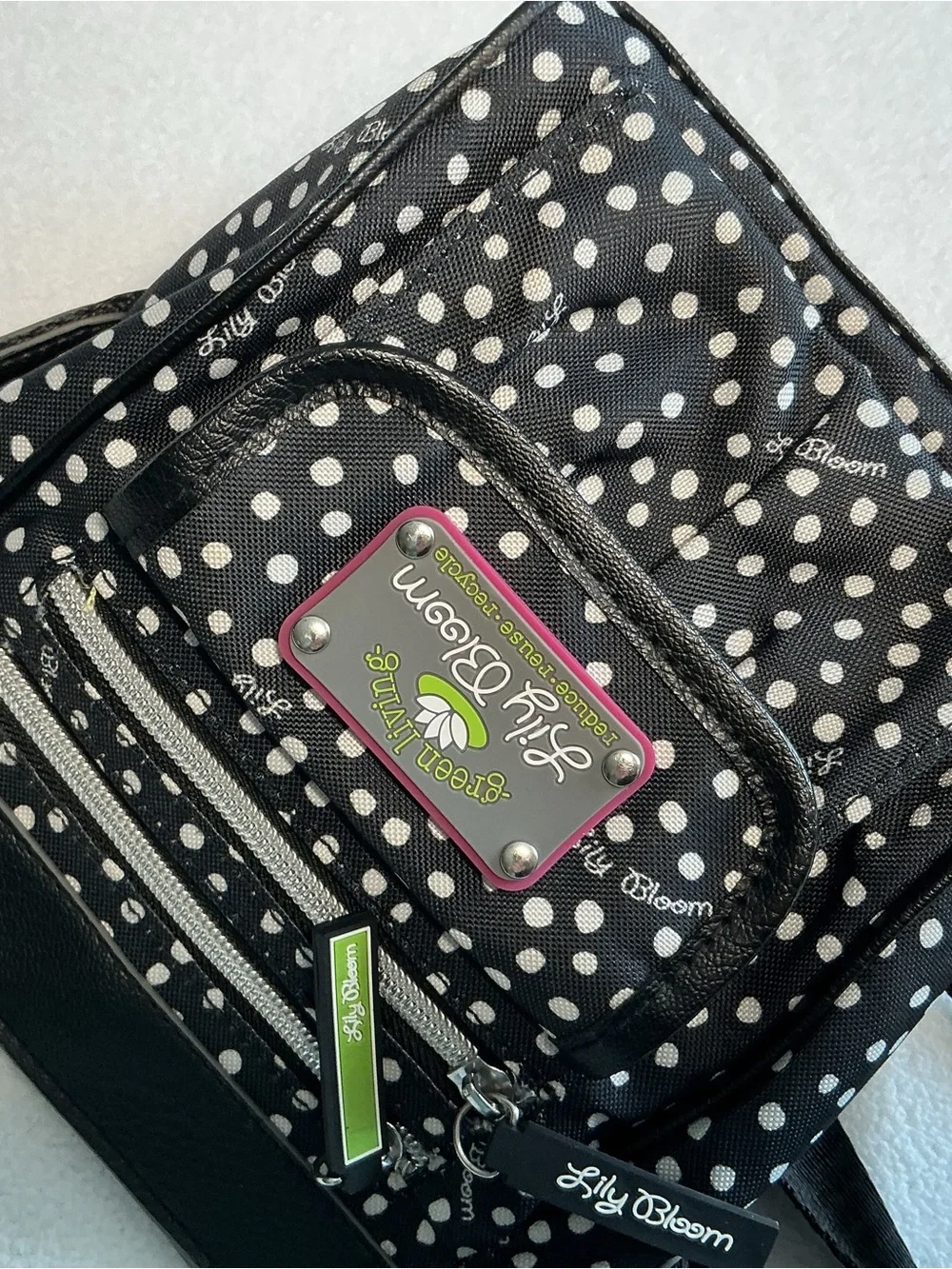 Lily Bloom Crossbody Bag Polka Dot Green Living Recycled Shoulder Purse Black
